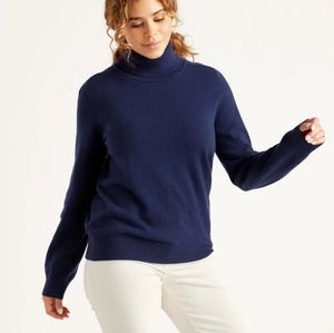 Quince Mongolian Cashmere Navy Turtleneck Sweater Medium